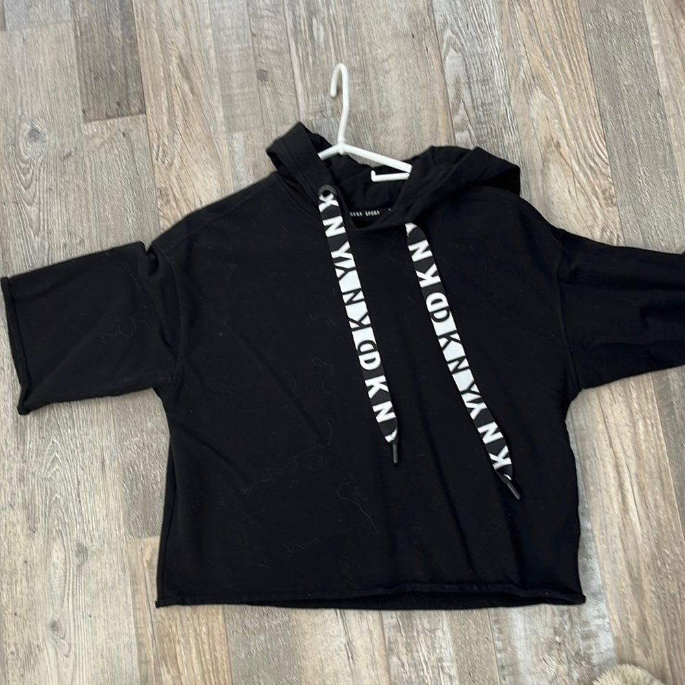 DKNY Short Sleeve Black Cropped Hoodie